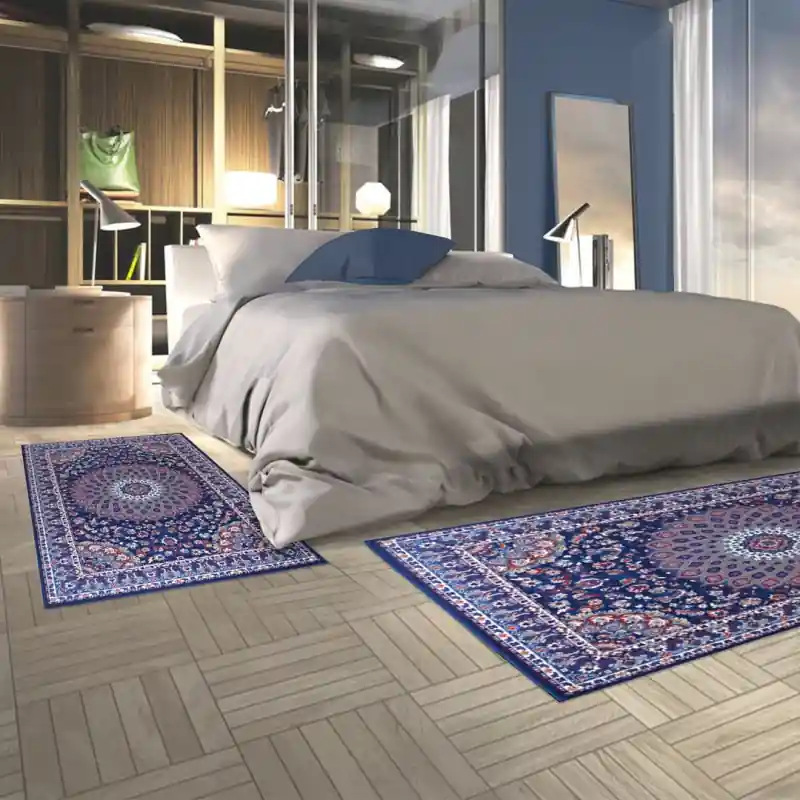 REGAL SHIRAZ - Tappeto Passatoia Parure Scendiletto Classico Stile Persiano 2082 Blu Chiaro