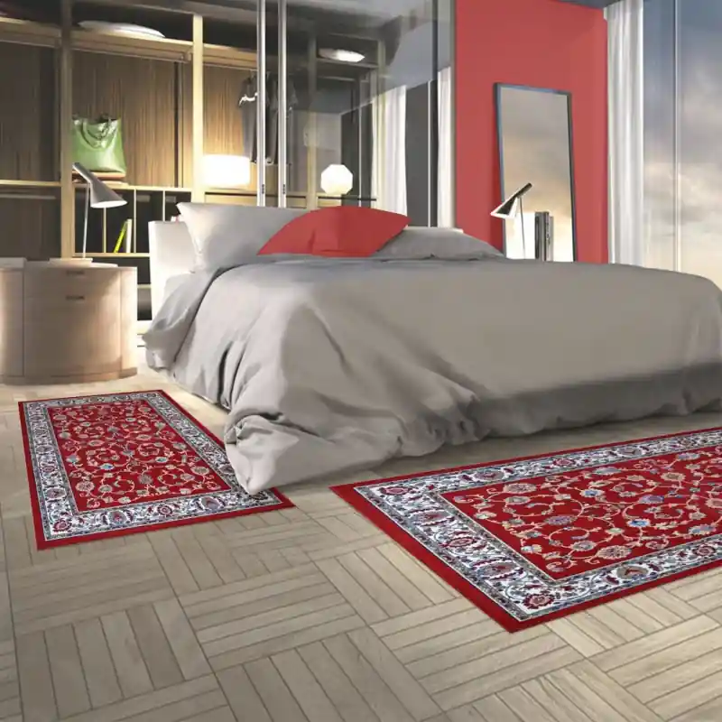 REGAL SHIRAZ - Tappeto Passatoia Parure Scendiletto Classico Stile Persiano Fiori 2079 Rosso