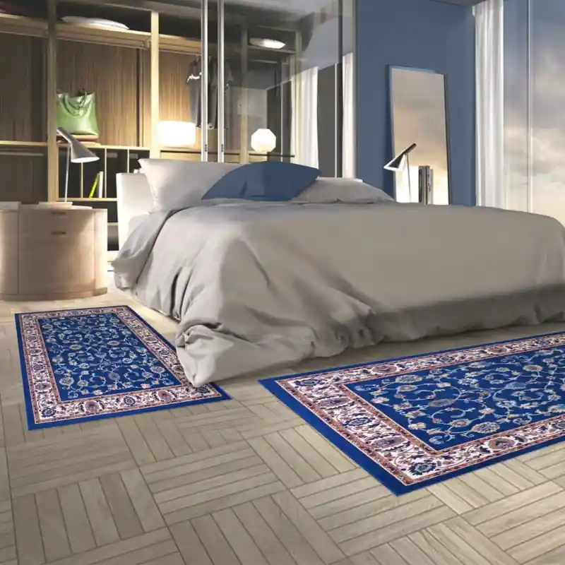 REGAL SHIRAZ - Tappeto Passatoia Parure Scendiletto Classico Stile Persiano Fiori 2079 Blu Chiaro
