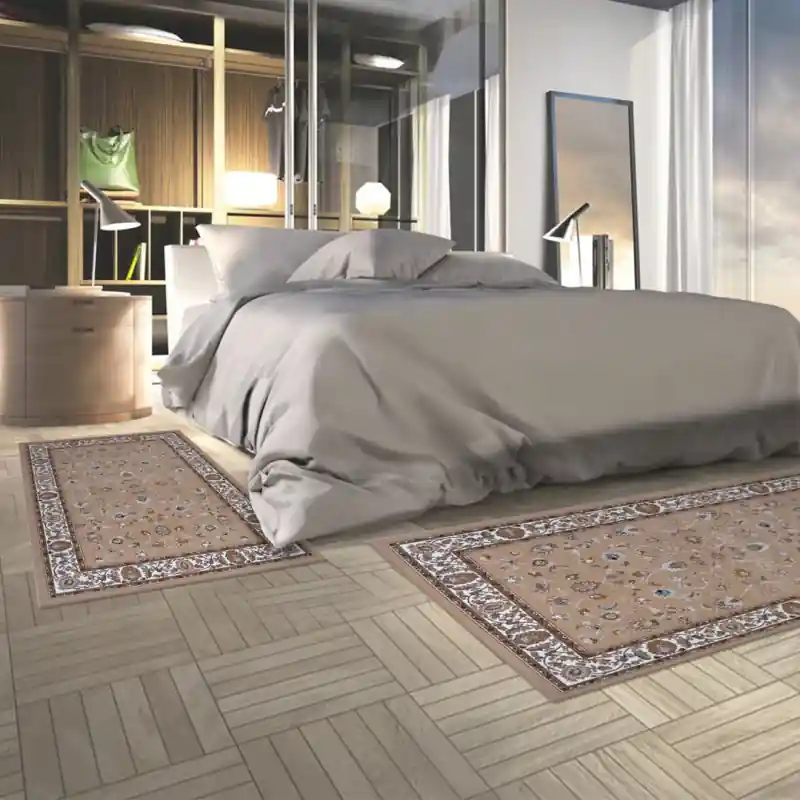 REGAL SHIRAZ - Tappeto Passatoia Parure Scendiletto Classico Stile Persiano Fiori 2079 Beige