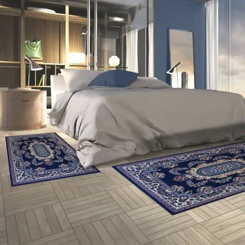 REGAL SHIRAZ - Tappeto Passatoia Parure Scendiletto Classico Stile Persiano 2063 Blu Scuro