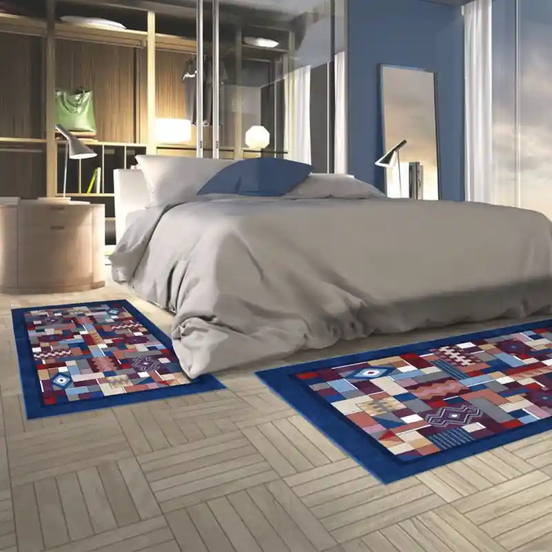 REGAL SHIRAZ - Tappeto Passatoia Parure Scendiletto Classico Stile Persiano 2064 Azzurro Blu