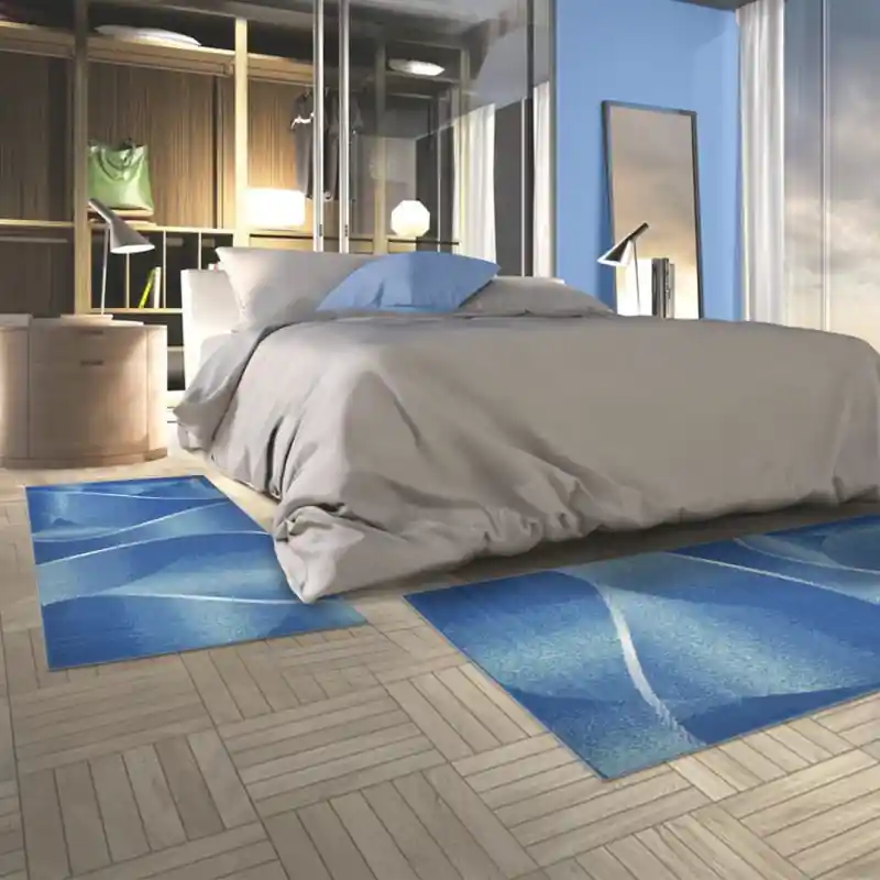 COLOR - Tappeto Passatoia Parure Scendiletto Moderno Geometrico Elegante Sfumato Azzurro 3990 Jeans