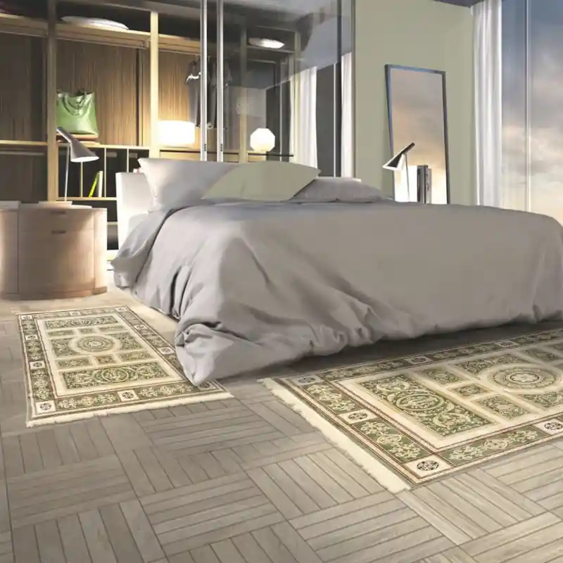 ZAFFIRO - Tappeto Classico Parure Scendiletto Persiano Elegante Effetto Seta - 350 Verde
