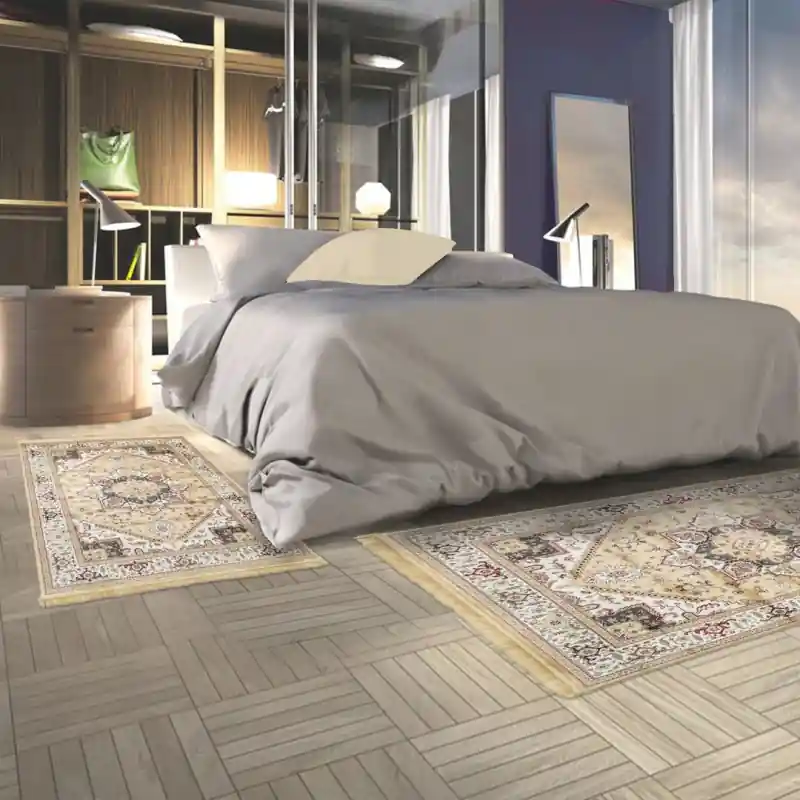 ZAFFIRO - Tappeto Classico Parure Scendiletto Persiano Elegante Effetto Seta - 304 Oro