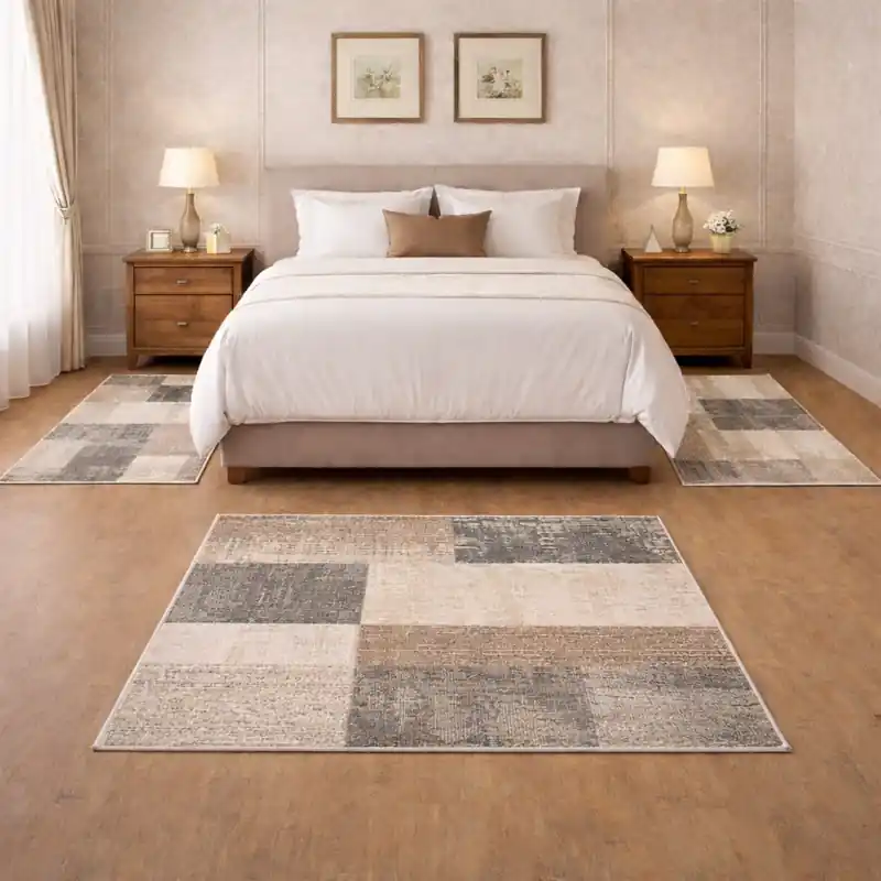 FUSION - Tappeto Parure Scendiletto Moderno Sfumato Geometrico Melange - 2032 Grigio Beige