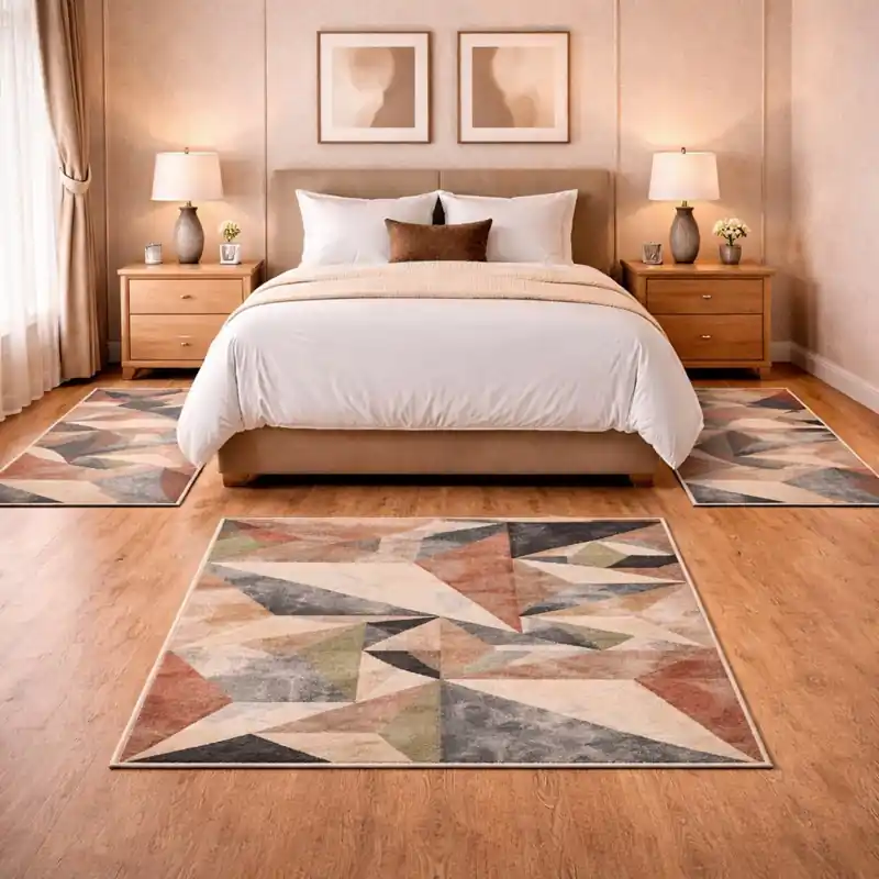 FUSION - Tappeto Parure Scendiletto Moderno Sfumato Geometrico Melange - 8381 Grigio Beige