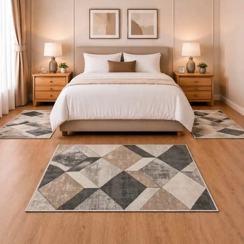 FUSION - Tappeto Parure Scendiletto Moderno Sfumato Geometrico Melange - 8521 Grigio Beige