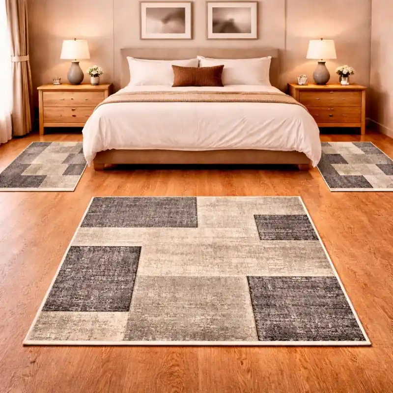 FUSION - Tappeto Parure Scendiletto Moderno Sfumato Geometrico Melange - 83331 Grigio Beige