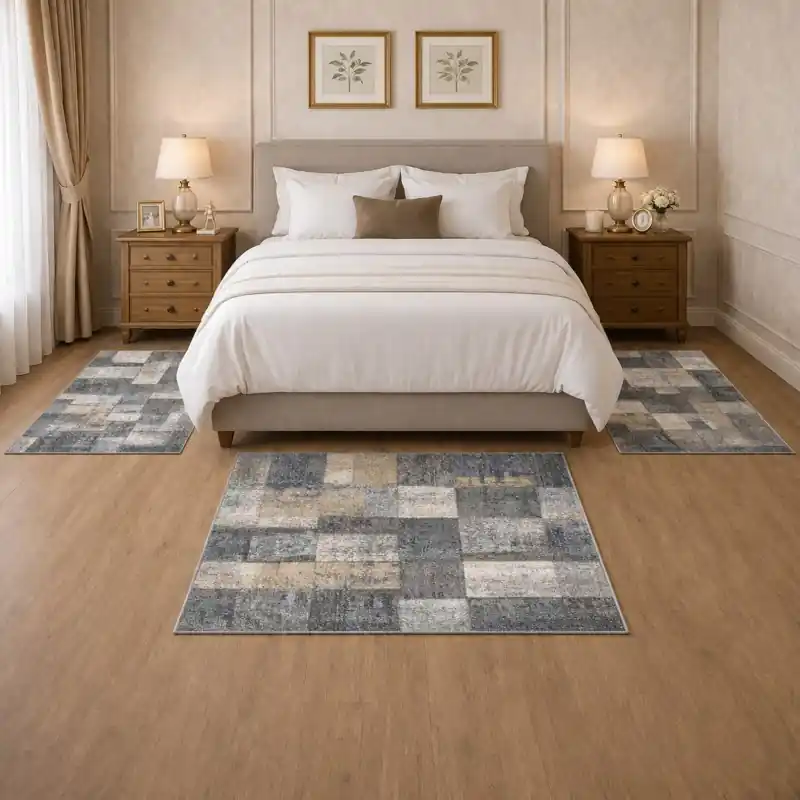 FUSION - Tappeto Parure Scendiletto Moderno Sfumato Geometrico Melange - 8211 Grigio Blu