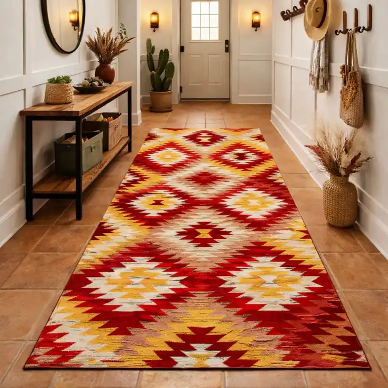 CUBA - Tappeto Passatoia Corsia Moderno Geometrico Kilim - Lavabile ed Antiscivolo - Ciniglia Jacquard - Arancio