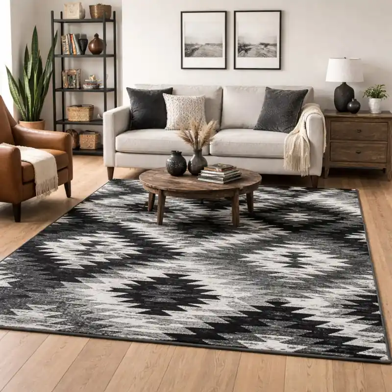 CUBA - Tappeto Moderno Geometrico Kilim - Lavabile ed Antiscivolo - Ciniglia Jacquard - Nero