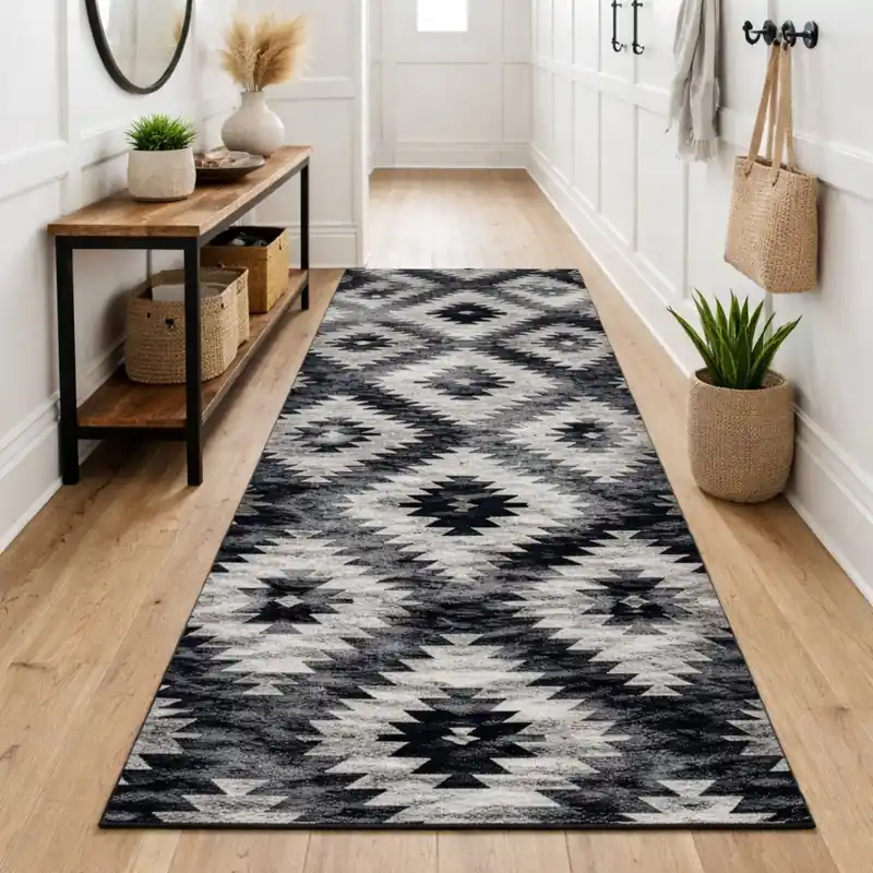 CUBA - Tappeto Passatoia Corsia Moderno Geometrico Kilim - Lavabile ed Antiscivolo - Ciniglia Jacquard - Nero