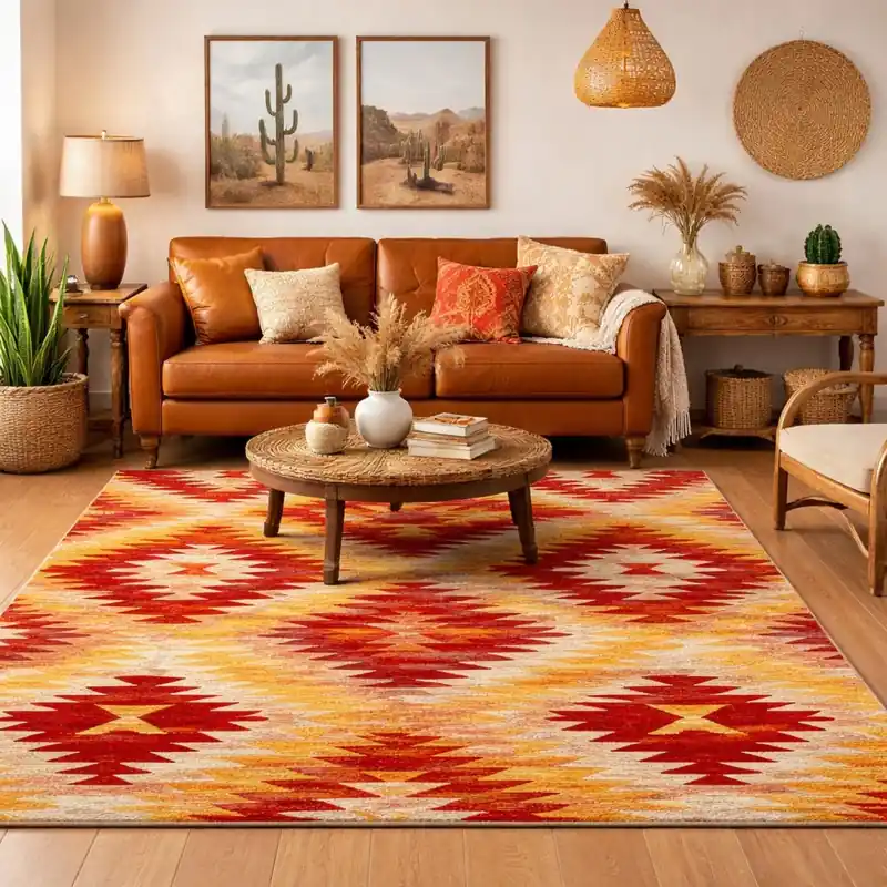 CUBA - Tappeto Moderno Geometrico Kilim - Lavabile ed Antiscivolo - Ciniglia Jacquard - Rosso