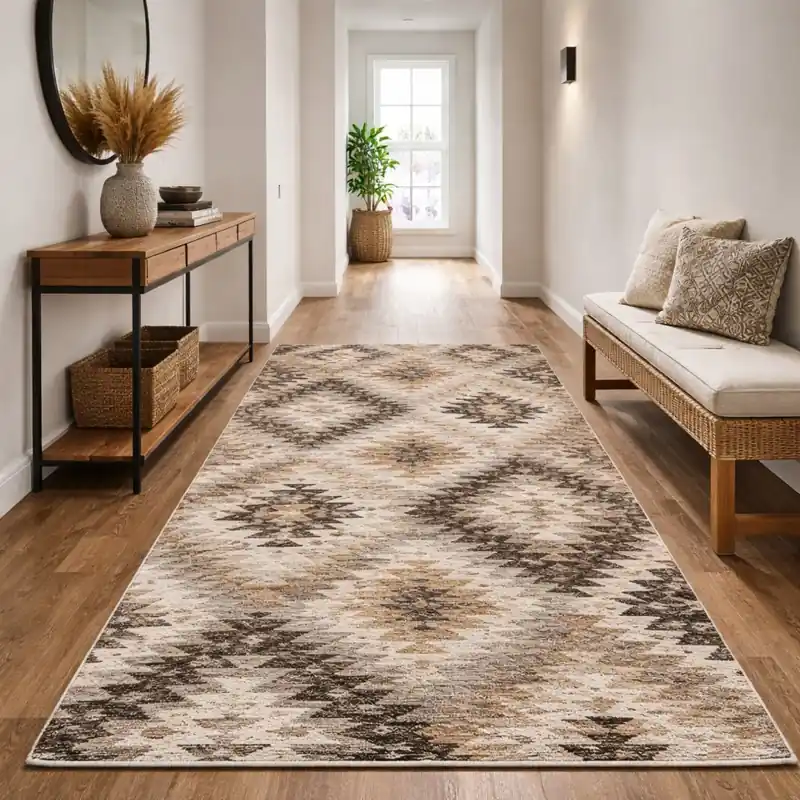 CUBA - Tappeto Passatoia Corsia Moderno Geometrico Kilim - Lavabile ed Antiscivolo - Ciniglia Jacquard - Tortora