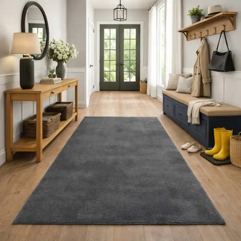 SENSITIVE - Tappeto Corsia Passatoia Moderno Shaggy Soft Touch Tinta Unita - 100 Grigio Scuro