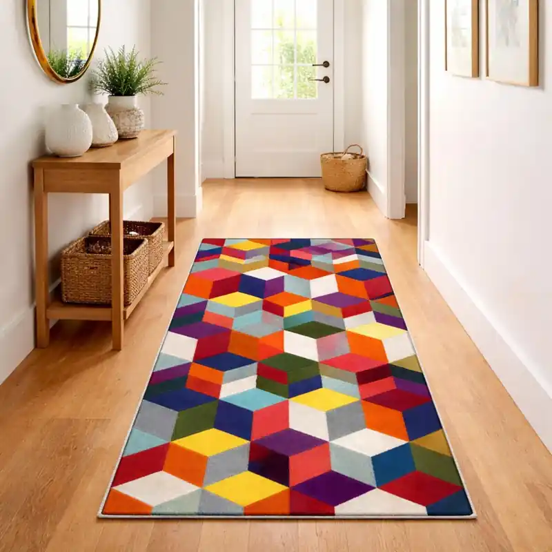 SIMMETRICAL - Tappeto Passatoia Corsia Moderno Scolpito Intarsiato a Mano - Stile Geometrico - Colori accesi - 9815
