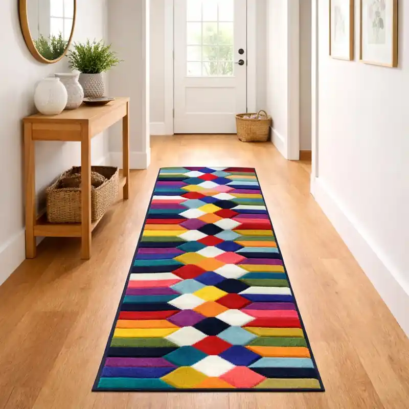 SIMMETRICAL - Tappeto Passatoia Corsia Moderno Scolpito Intarsiato a Mano - Stile Geometrico - Colori accesi - 3151