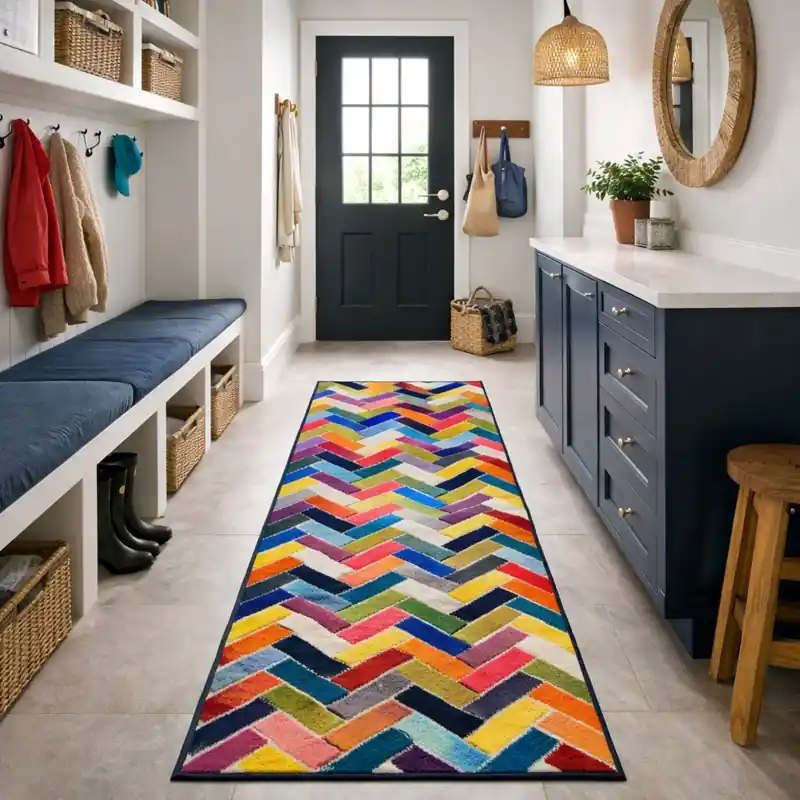 SIMMETRICAL - Tappeto Passatoia Corsia Moderno Scolpito Intarsiato a Mano - Stile Geometrico - Colori accesi - 2340