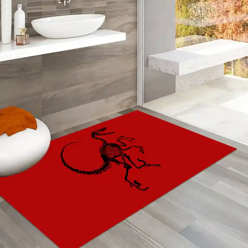 Tappeto Passatoia Salotto Cucina Bagno Lavabile Dinosauro Scheletro Rosso - DINO0008