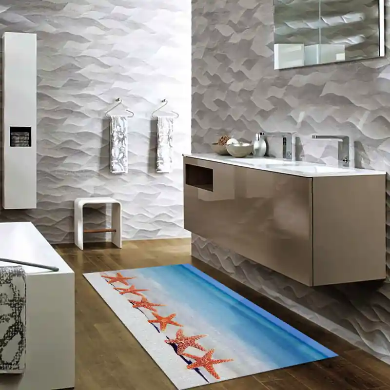 Tappeto Passatoia Salotto Cucina Bagno Lavabile Spiaggia Mare Stelle Marine Rosse - CON0003