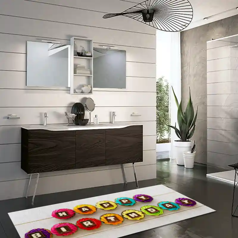Tappeto Passatoia Salotto Cucina Bagno Lavabile Happy Birthday Cup Cake Arcobaleno Festa - COM0006