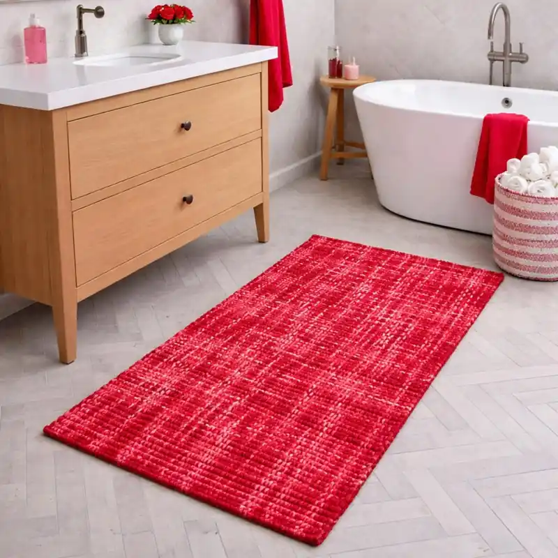 WARP - Tappeto Passatoia da Bagno Intrecciato in Microfibra Assorbente - Lavabile ed Antiscivolo - Rosso