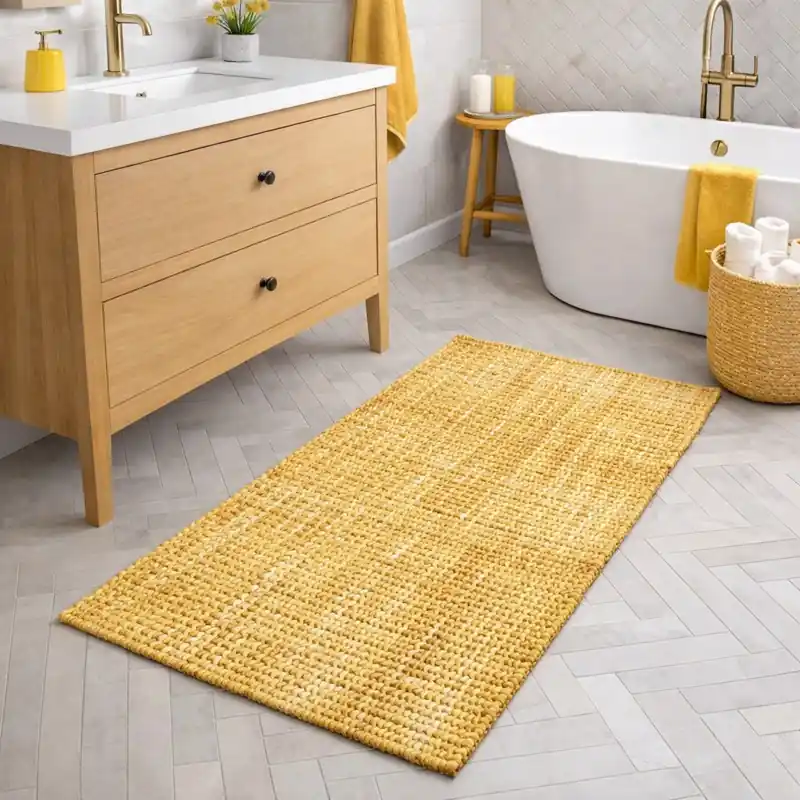 WARP - Tappeto Passatoia da Bagno Intrecciato in Microfibra Assorbente - Lavabile ed Antiscivolo - Oro