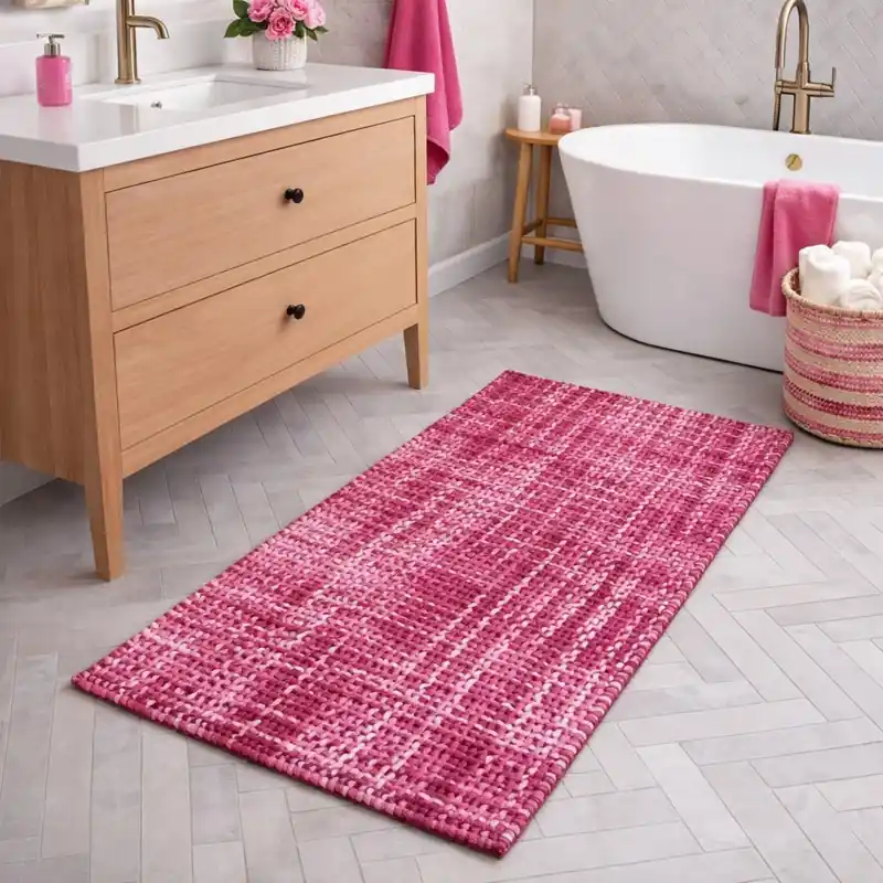 WARP - Tappeto Passatoia da Bagno Intrecciato in Microfibra Assorbente - Lavabile ed Antiscivolo - Fuxia