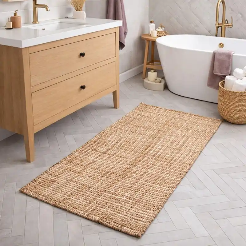 WARP - Tappeto Passatoia da Bagno Intrecciato in Microfibra Assorbente - Lavabile ed Antiscivolo - Beige