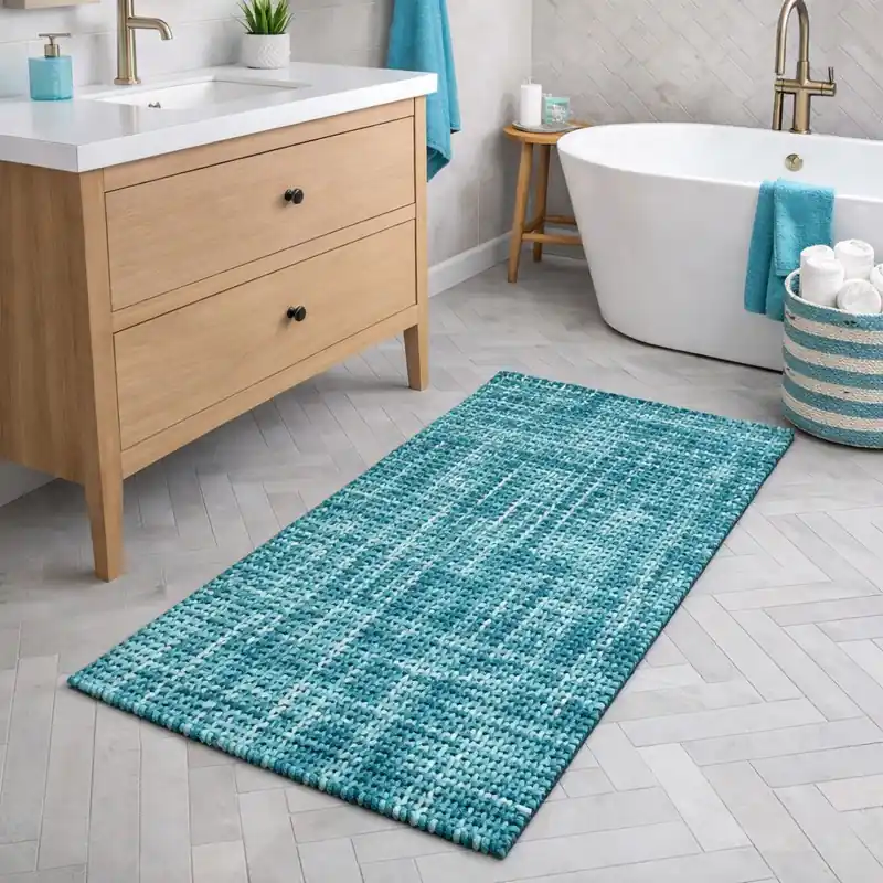 WARP - Tappeto Passatoia da Bagno Intrecciato in Microfibra Assorbente - Lavabile ed Antiscivolo - Verde Tiffany