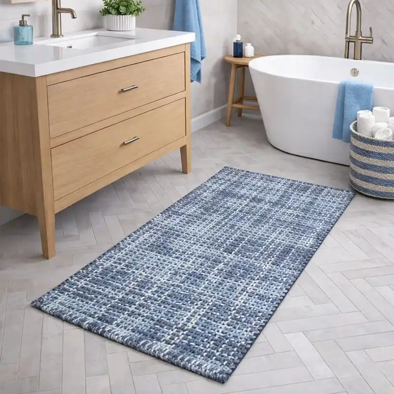 WARP - Tappeto Passatoia da Bagno Intrecciato in Microfibra Assorbente - Lavabile ed Antiscivolo - Azzurro