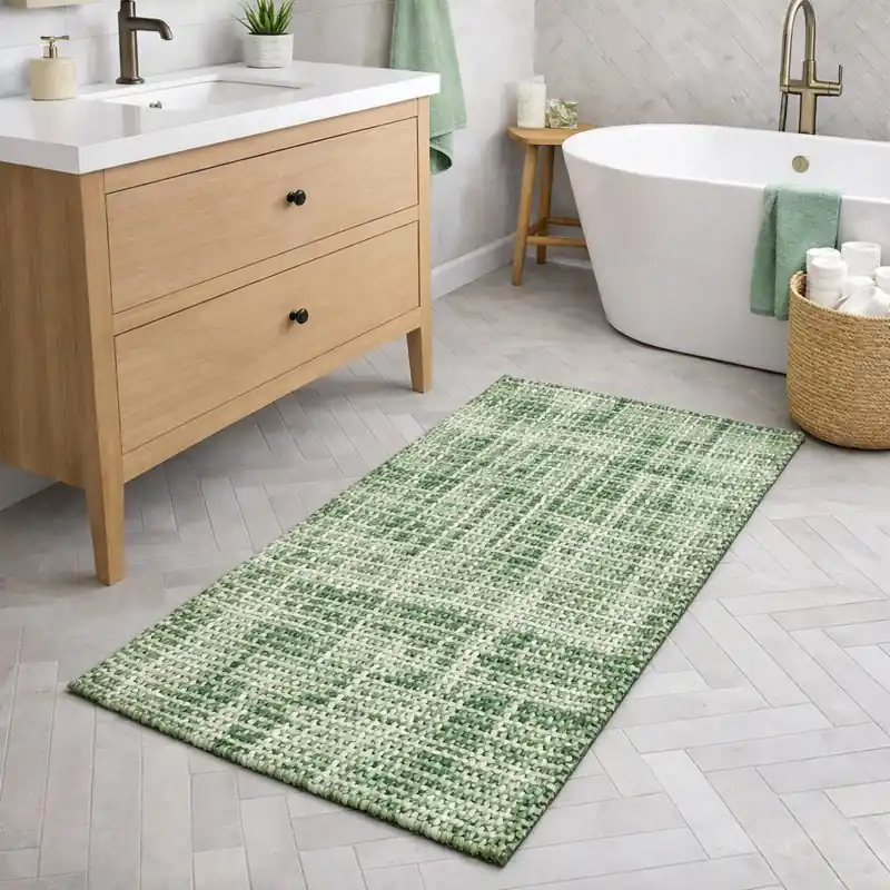 WARP - Tappeto Passatoia da Bagno Intrecciato in Microfibra Assorbente - Lavabile ed Antiscivolo - Verde