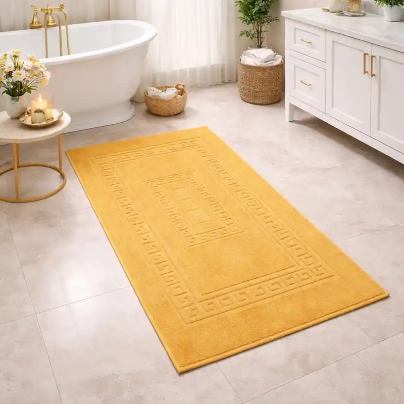 SIENA - Tappeto da Bagno Tinta Unita con Greca - Spugna di Cotone - Giallo