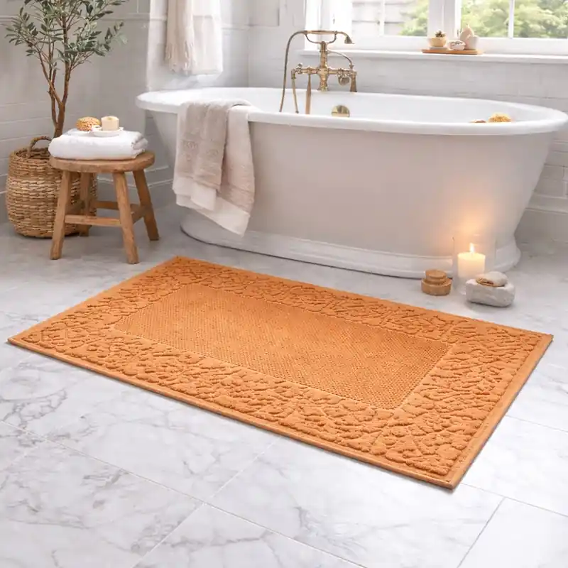 CLASSIC - Tappeto da Bagno Tinta Unita con Greca in Rilievo - Spugna di Cotone - Beige