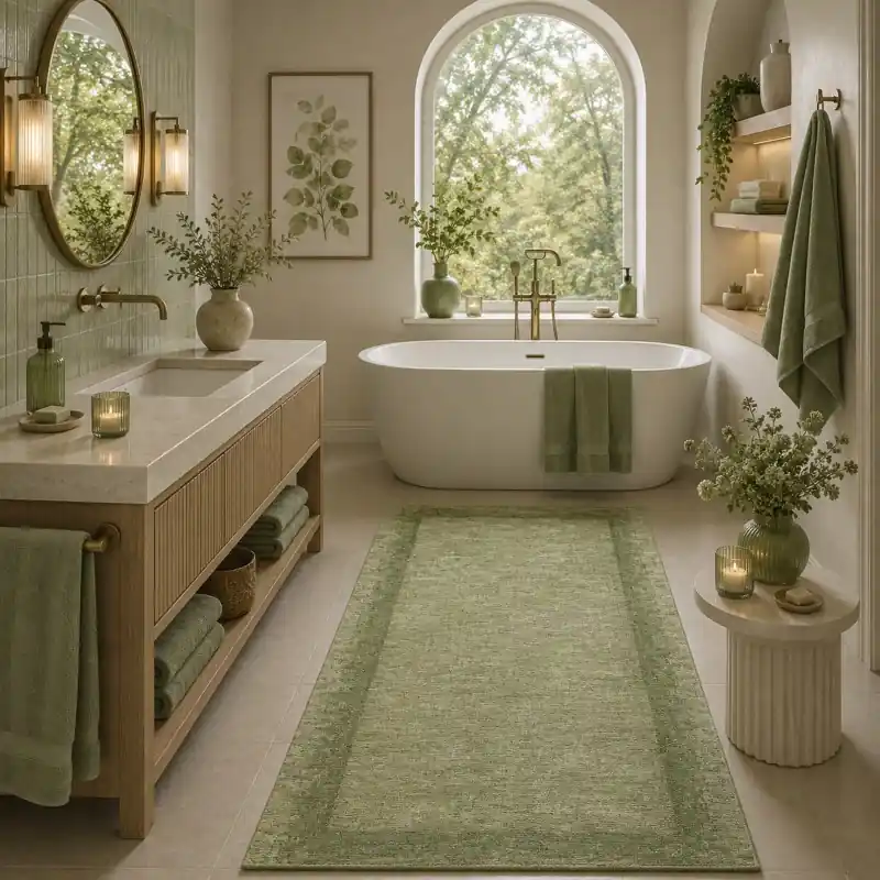 SOFT - Tappeto Passatoia da Bagno - Lavabile ed Antiscivolo - Ciniglia Jacquard - Verde