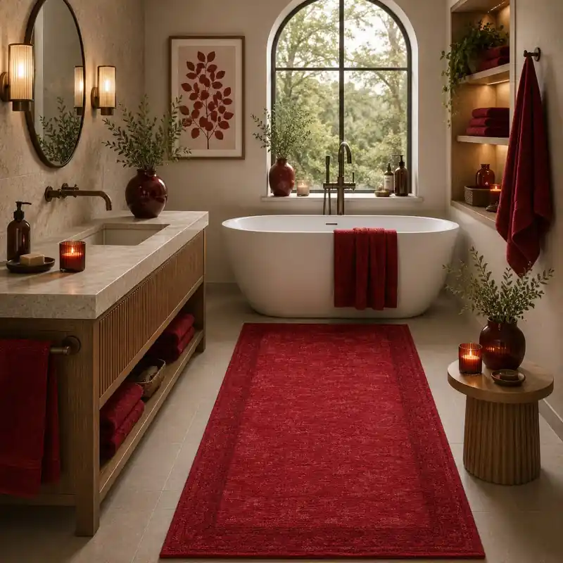 SOFT - Tappeto Passatoia da Bagno - Lavabile ed Antiscivolo - Ciniglia Jacquard - Rosso