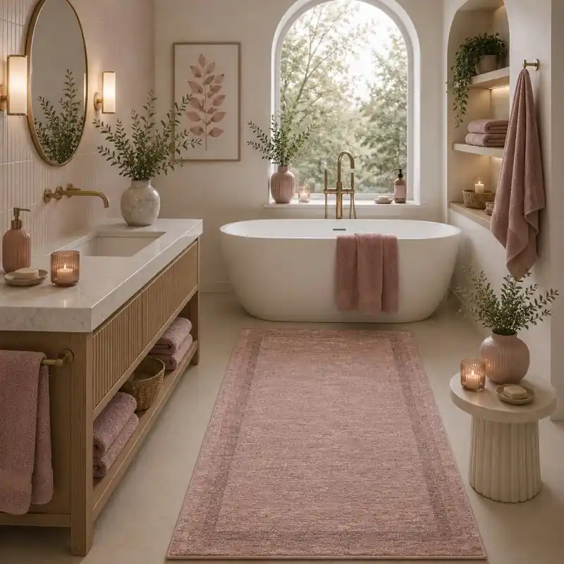 SOFT - Tappeto Passatoia da Bagno - Lavabile ed Antiscivolo - Ciniglia Jacquard - Rosa