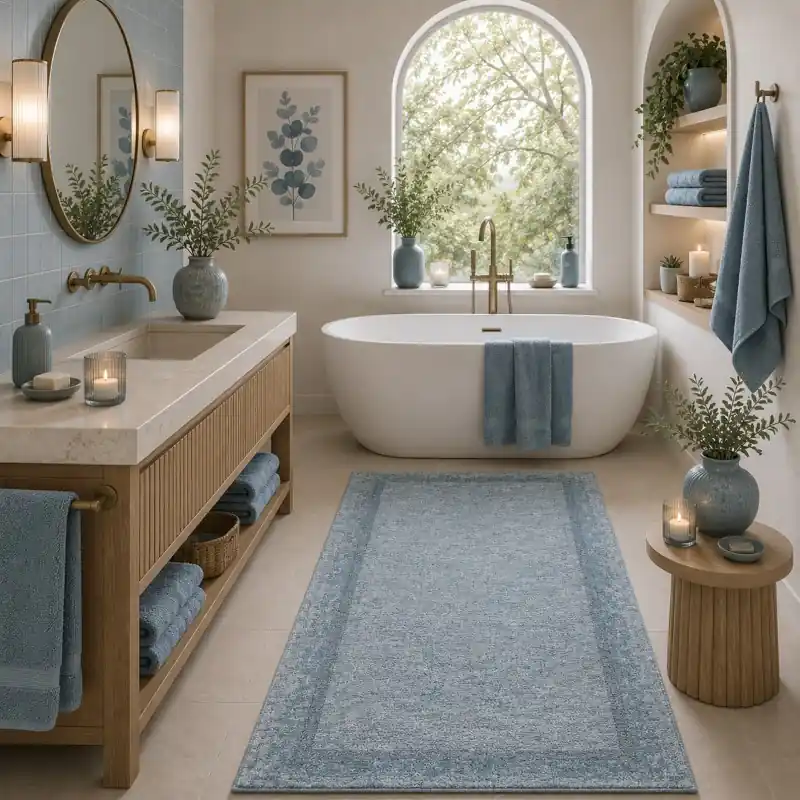 SOFT - Tappeto Passatoia da Bagno - Lavabile ed Antiscivolo - Ciniglia Jacquard - Azzurro