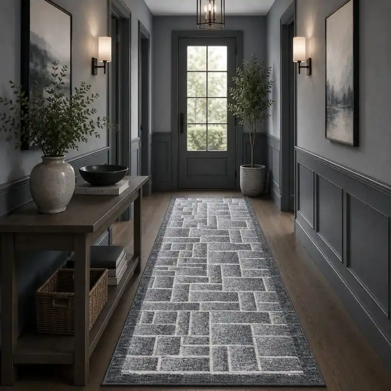BRICK - Tappeto Passatoia Corsia - Moderno Geometrico - Lavabile ed Antiscivolo - Ciniglia Jacquard - Grigio