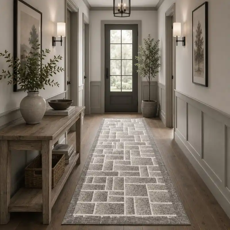 BRICK - Tappeto Passatoia Corsia - Moderno Geometrico - Lavabile ed Antiscivolo - Ciniglia Jacquard - Tortora