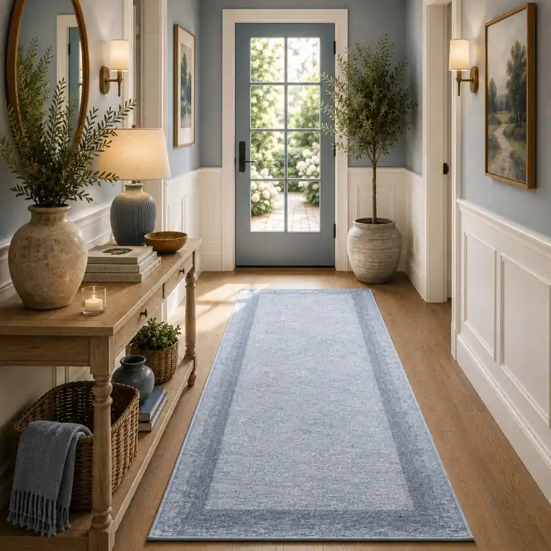 SOFT - Tappeto Passatoia Corsia - Lavabile ed Antiscivolo - Ciniglia Jacquard - Azzurro