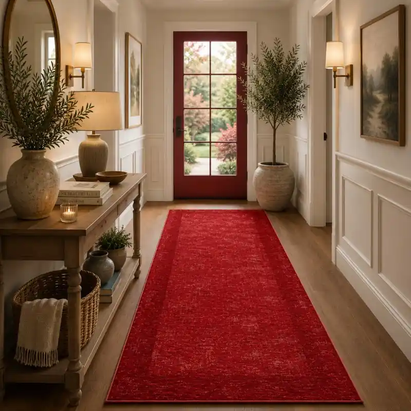 SOFT - Tappeto Passatoia Corsia - Lavabile ed Antiscivolo - Ciniglia Jacquard - Rosso