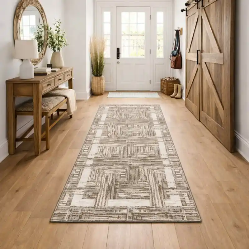 THAILAND - Tappeto Passatoia Corsia - Moderno Geometrico - Lavabile ed Antiscivolo - Ciniglia Jacquard - Tortora