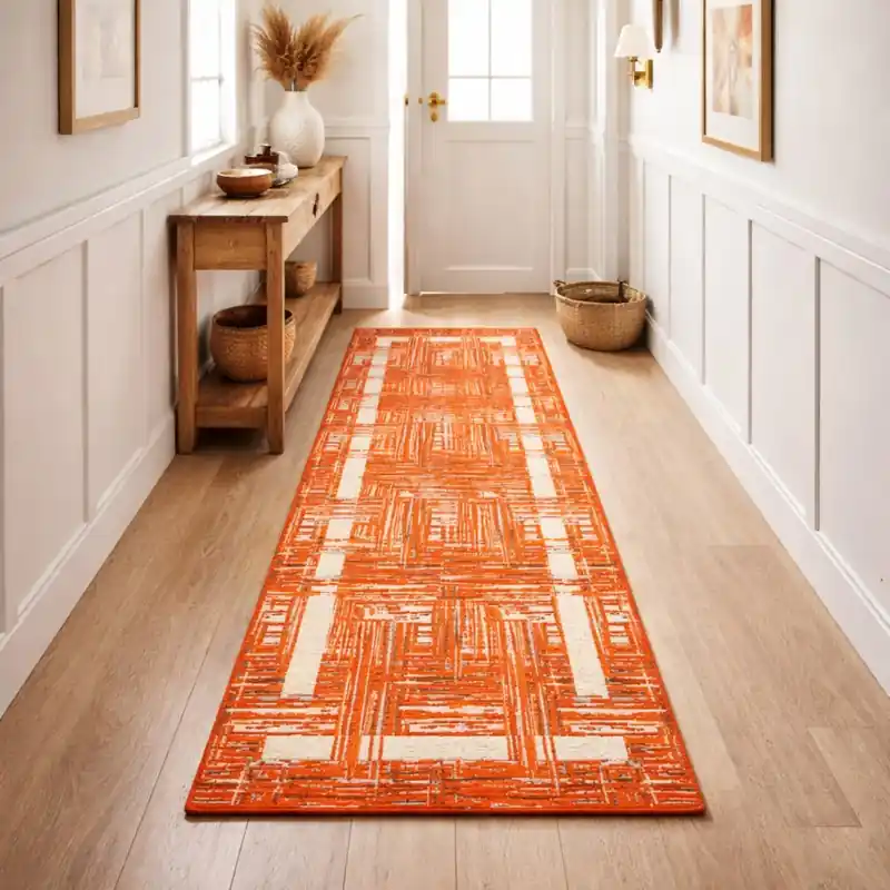 THAILAND - Tappeto Passatoia Corsia - Moderno Geometrico - Lavabile ed Antiscivolo - Ciniglia Jacquard - Arancio