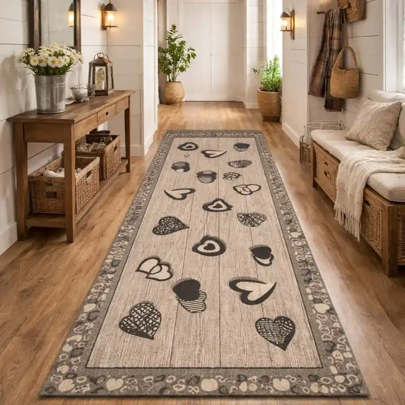 LOVELY - Tappeto Passatoia Corsia Cuori Shabby - Lavabile ed Antiscivolo - Lavabile ed Antiscivolo - Ciniglia Jacquard - Ardesia
