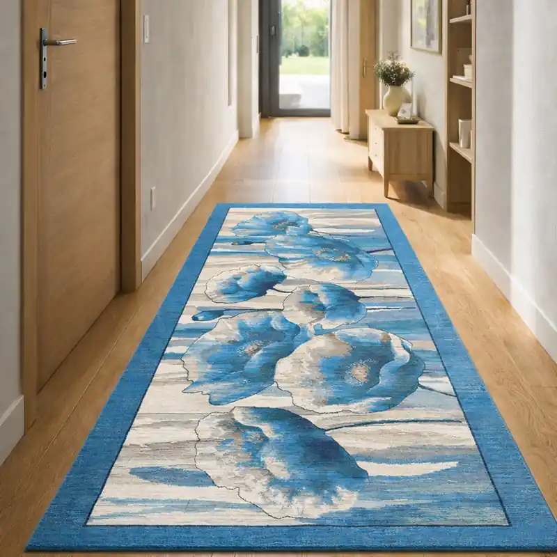 HOLLAND - Tappeto Passatoia Corsia - Lavabile ed Antiscivolo - Ciniglia Jacquard - Blu Jeans