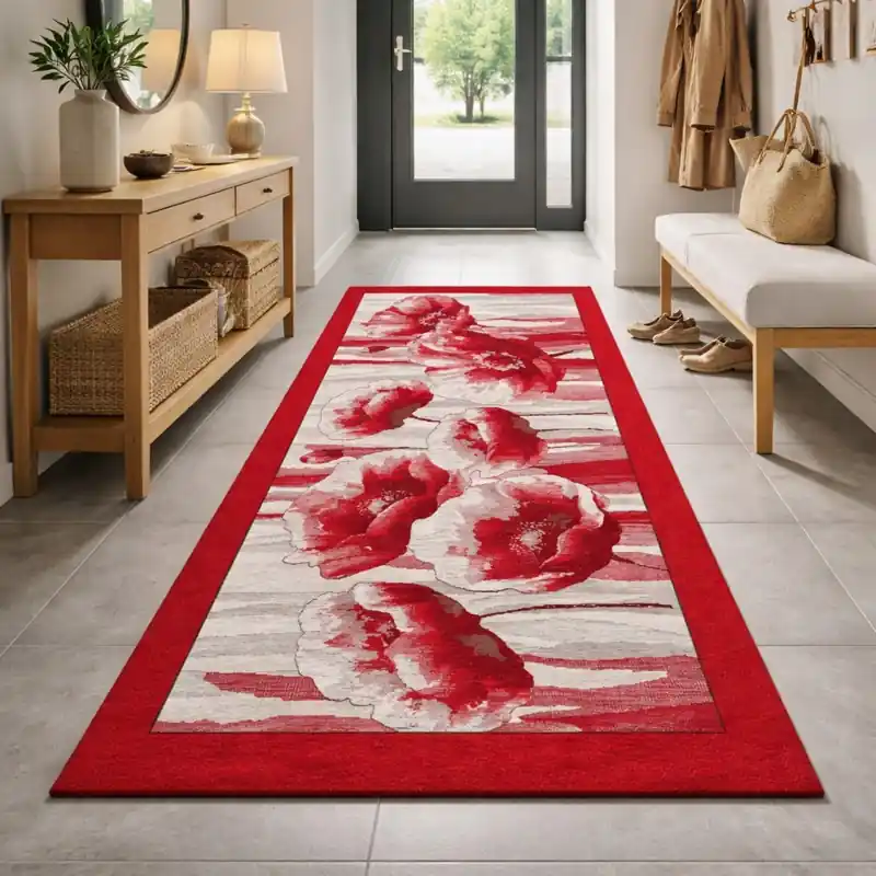 HOLLAND - Tappeto Passatoia Corsia - Lavabile ed Antiscivolo - Ciniglia Jacquard - Rosso