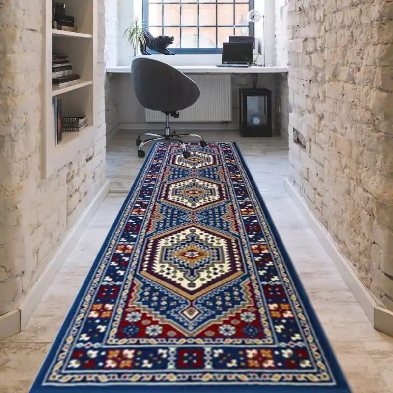 REGAL SHIRAZ - Tappeto Passatoia Corsia Classico Geometrico Stile Persiano 2065 Blu