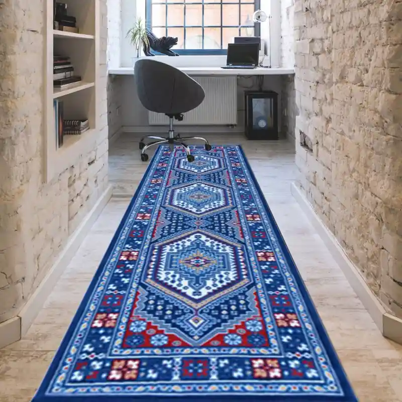 REGAL SHIRAZ - Tappeto Passatoia Corsia Classico Geometrico Stile Persiano 2065 Blu Chiaro